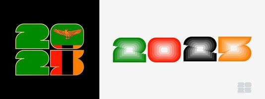 Year 2025 with flag of Zambia and in color palate of Zambia flag. Happy New Year 2025 in two different style. vector