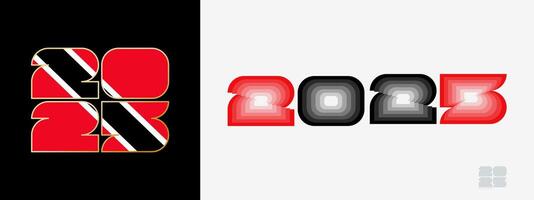 Year 2025 with flag of Trinidad and Tobago and in color palate of Trinidad and Tobago flag. Happy New Year 2025 in two different style. vector