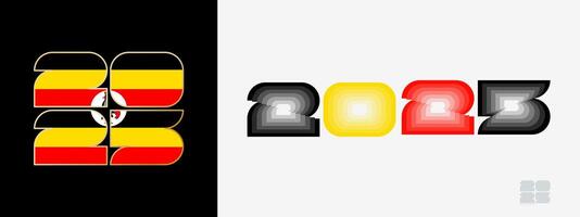 Year 2025 with flag of Uganda and in color palate of Uganda flag. Happy New Year 2025 in two different style. vector
