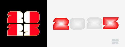 Year 2025 with flag of Peru and in color palate of Peru flag. Happy New Year 2025 in two different style. vector