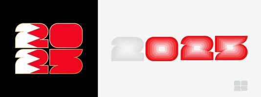 Year 2025 with flag of Bahrain and in color palate of Bahrain flag. Happy New Year 2025 in two different style. vector