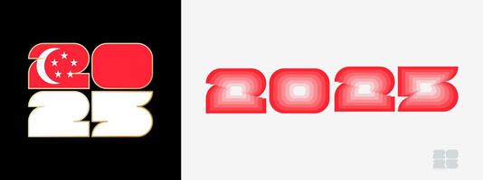 Year 2025 with flag of Singapore and in color palate of Singapore flag. Happy New Year 2025 in two different style. vector