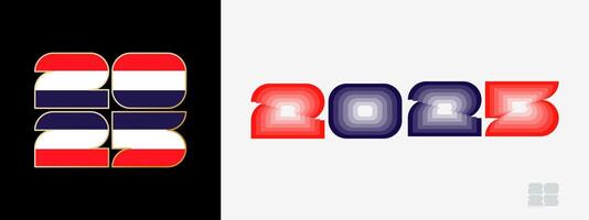 Year 2025 with flag of Thailand and in color palate of Thailand flag. Happy New Year 2025 in two different style. vector
