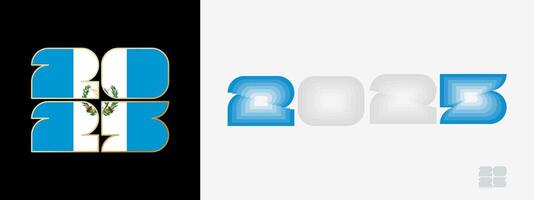 Year 2025 with flag of Guatemala and in color palate of Guatemala flag. Happy New Year 2025 in two different style. vector