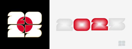 Year 2025 with flag of Japan and in color palate of Japan flag. Happy New Year 2025 in two different style. vector