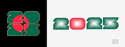 Year 2025 with flag of Bangladesh and in color palate of Bangladesh flag. Happy New Year 2025 in two different style. vector