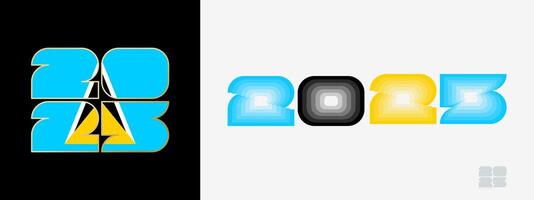 Year 2025 with flag of Saint Lucia and in color palate of Saint Lucia flag. Happy New Year 2025 in two different style. vector