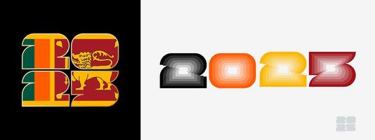 Year 2025 with flag of Sri Lanka and in color palate of Sri Lanka flag. Happy New Year 2025 in two different style. vector