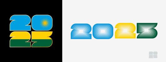 Year 2025 with flag of Rwanda and in color palate of Rwanda flag. Happy New Year 2025 in two different style. vector