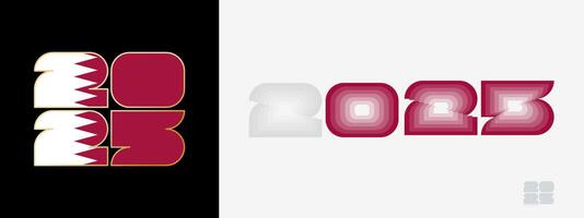 Year 2025 with flag of Qatar and in color palate of Qatar flag. Happy New Year 2025 in two different style. vector