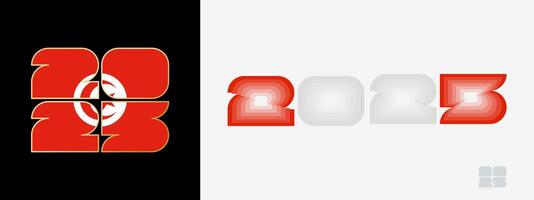 Year 2025 with flag of Tunisia and in color palate of Tunisia flag. Happy New Year 2025 in two different style. vector