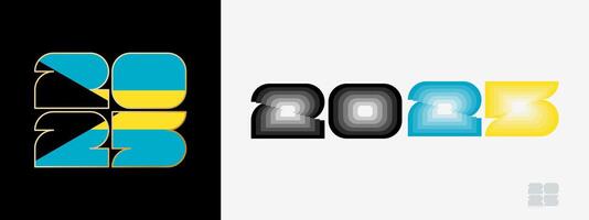 Year 2025 with flag of The Bahamas and in color palate of The Bahamas flag. Happy New Year 2025 in two different style. vector