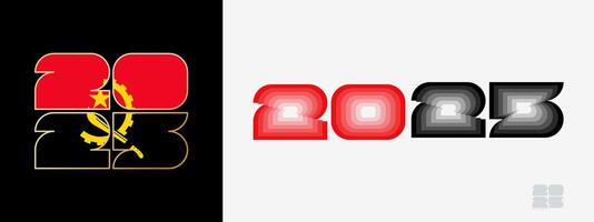 Year 2025 with flag of Angola and in color palate of Angola flag. Happy New Year 2025 in two different style. vector