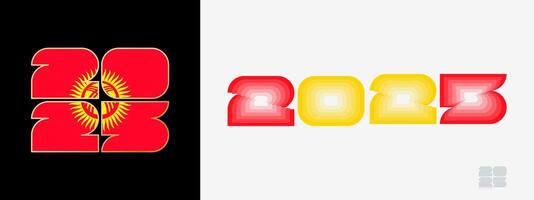 Year 2025 with flag of Kyrgyzstan and in color palate of Kyrgyzstan flag. Happy New Year 2025 in two different style. vector
