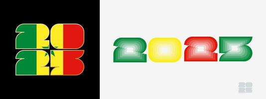 Year 2025 with flag of Senegal and in color palate of Senegal flag. Happy New Year 2025 in two different style. vector