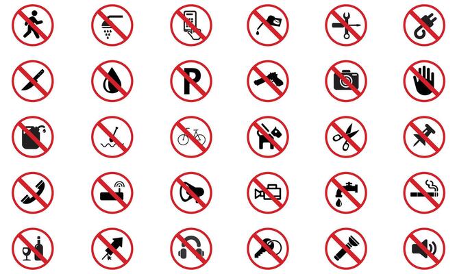 Prohibited Sign Icon Set Signs for Safety and Regulations Forbidden Icons