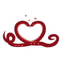 Two red snakes intertwined in shape of heart. vector