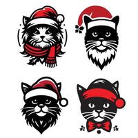 Funny Santa Claus Cat Cartoon Illustration Set Featuring Cute Feline Icons in a Fun and Playful Style vector