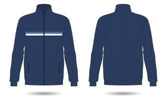 Blue training jacket mockup front and back view vector