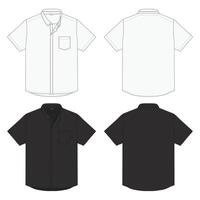 Short sleeve shirt mockup technical drawing front back view vector