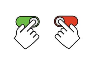 Set of right, left phone swipe gestures. On, off toggle slider blue line icons. Lock and unlock control symbols vector