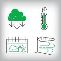 Low air pressure, extreme temperatures, calendar and wind rose icon set. Different linear weather designs. vector