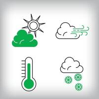 Thermostat, cloudy windy and snowy precipitation icon set. Different linear weather designs. vector