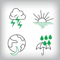 Lightning, showers and lightning icon set. Different linear weather designs. vector
