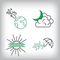 Meteor, heat wave, cloudy moon and windy icon set. Different linear weather designs. vector