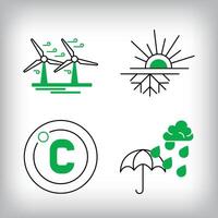 Wind rose, degree and rainy weather icon set. Different linear weather designs. vector