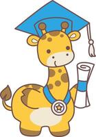 A giraffe was graduation. Cute giraffe animals with various activities. Funny sticker of Giraffe animal kids. vector