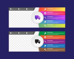 Multicolor Web Banner Template in horizontal layout with space for photo an infographic. abstract design background vector