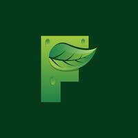 letter F with the concept of a monogram in the form of green leaves. vector