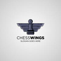 Chess and wing logo illustration, emblem design on a soft grey background. line style with purple color. vector
