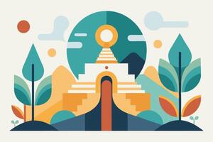 An illustration of a temple in the mountains vector