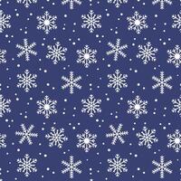 Seamless background of white snowflakes, snowfall on blue background. Winter holidays theme, Christmas and New Year texture. Elegant repeating design for decor, wrapping gift paper. vector