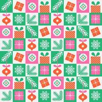 Christmas geometric seamless pattern with square icons elements. Abstract design in flat minimalist style. vector