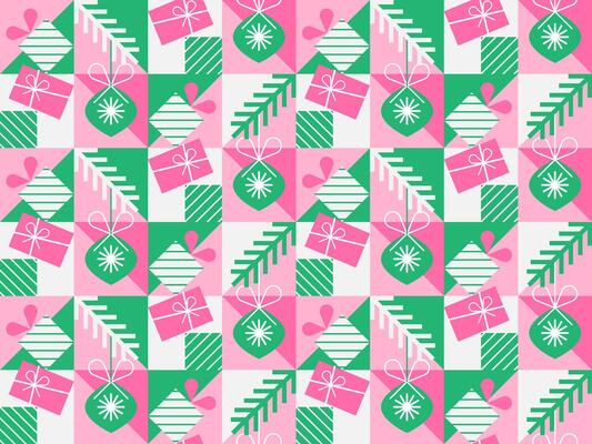 Christmas geometric seamless pattern with square icons elements. Abstract design in flat minimalist style.