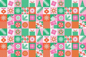 Christmas geometric seamless pattern with square icons elements. Abstract design in flat minimalist style. vector