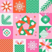 Christmas design elements set with xmas wreath, geometric icons in flat minimalist style. vector