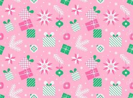 Christmas seamless pattern with geometric design elements on pink background in flat minimalist style. vector