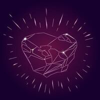Shining Natural Rough Pink Diamond. lineart illustration of uncut blue diamond. Surface of the gemstone is uneven, with rough edges remaining from mining. vector