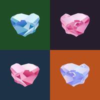 4 Natural Rough Diamonds. illustration of uncut blue and pink diamonds with unique hue. Surface of the gemstone is uneven, with rough edges remaining from mining. vector