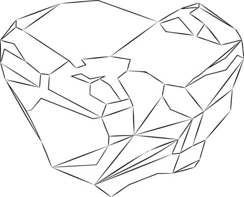 Line art of natural rough diamond. illustration of uncut diamond. Surface of the gemstone is uneven, with rough edges remaining from mining.