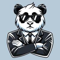 panda mascot posing with folded hands with glasses looks cool like intelligence vector