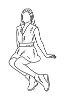 Woman sitting, front view, silhouette sketch vector