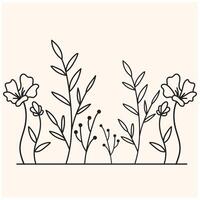 wild flowers With illustration style doodle and line art vector