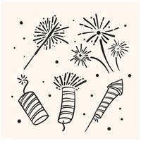 Firecrackers sparklers rocket With illustration style doodle vector