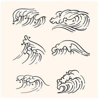 Sea with illustration and doodle line art vector
