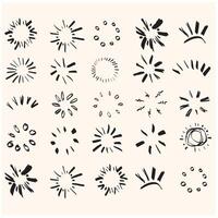Sunburst set With illustration style doodle and line art vector